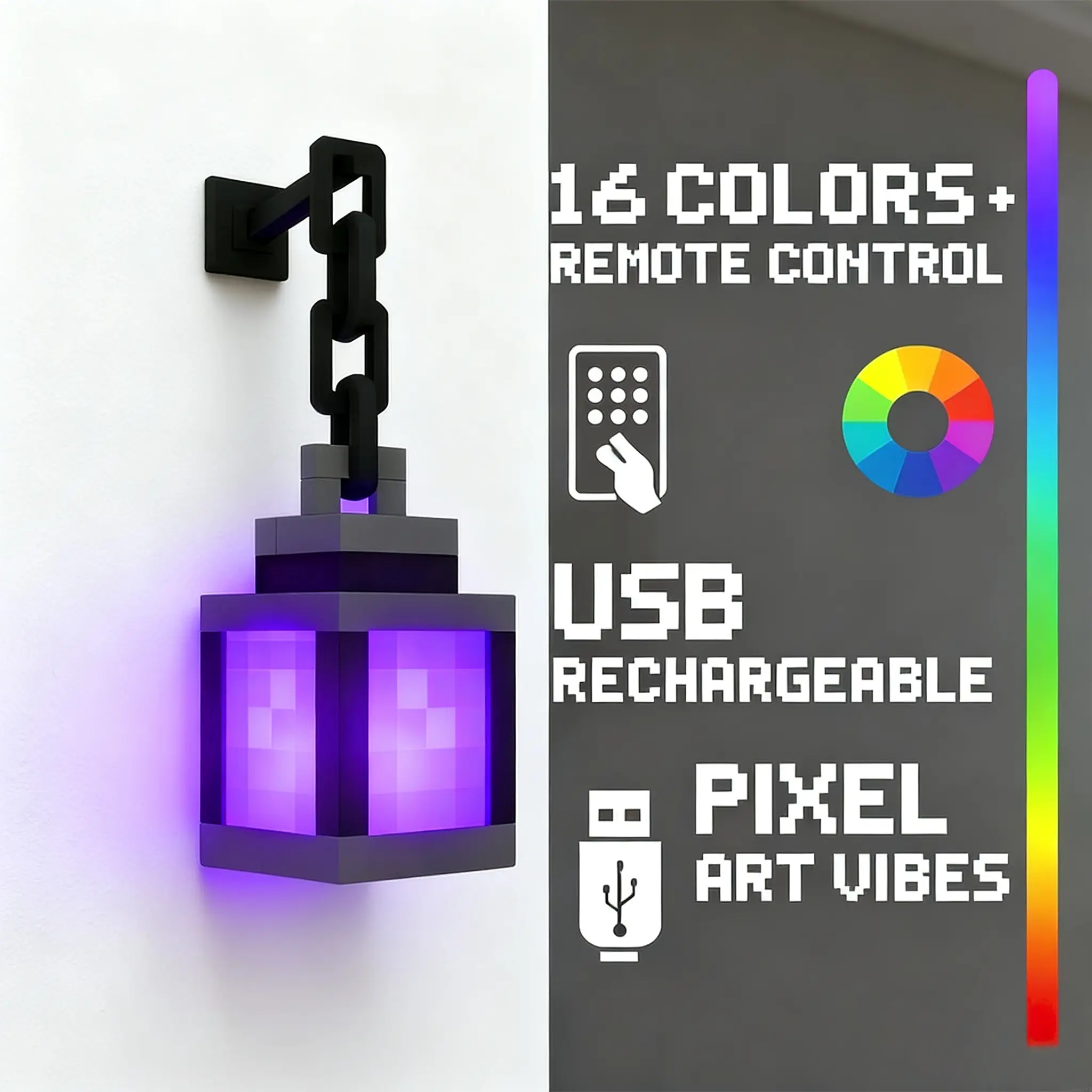Pixel Mood Lantern by Lumihaven Decor – 16-Color USB-C RGB Lantern