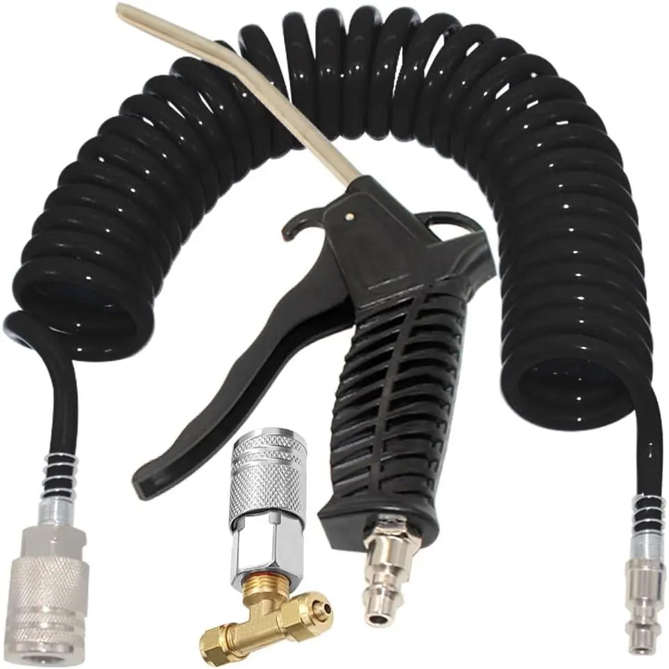 Truck Air Duster Gun kit with 16ft Long 8mm OD Recoil Air Hose, Air Seat Blow Dust Gun Heavy Duty Air Gun Cleaning Kit for Truck Semi Trailers