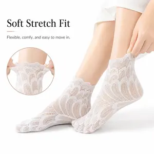 Women’s Black Lace Ankle , Breathable Sheer Floral Mesh  with Scalloped Cuff, Cute Dress  for Flats, Loafers, Mary Janes & Rainy Day Outfits socks women Pastel Flower Compression mismatched