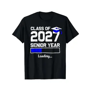 Classic Soft Breathable Cotton Short-Sleeve Class Of 2027 Senior Year Loading Funny T-Shirt - Crew Neck, Slight Stretch, Comfortable Casual Style, Unisex, Ideal Graduation Gift for Loved Ones, 2026 Summer Sports Top