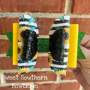 Sunflower Faux Leather Hair Bow