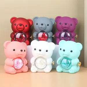 Bear Shape Jewelry Box with Preserved Flower Ring Necklace Organizer Gift for Valentine's Day Birthday European Style Plastic Resin Animal Theme