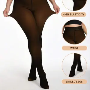 Women Fleece Lined Leggings Sheer Fake Translucent Pantyhose Thermal High Waisted Footed Opaque Tights