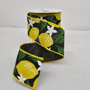 2.5"x10Y Black Lemon Floral Ribbon