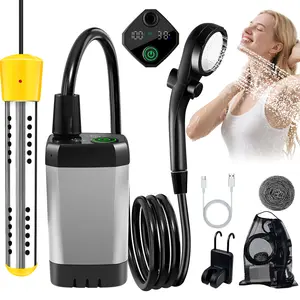Portable Shower With Heater,Portable Shower For Camping With 2000W Auto-Off Heater,4 Spray Modes,Lasting 140 mins,LED Display,Portable Shower Pump,Outdoor Shower For Camping,Hiking,Travel,Car,Pet