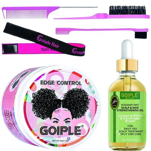6 Count Edge Control Wax Gel for Women - Strong Hold, Non-Greasy, No Flaking, Smooth Rosemary Oil Elastic Band  Moisturize Nourish