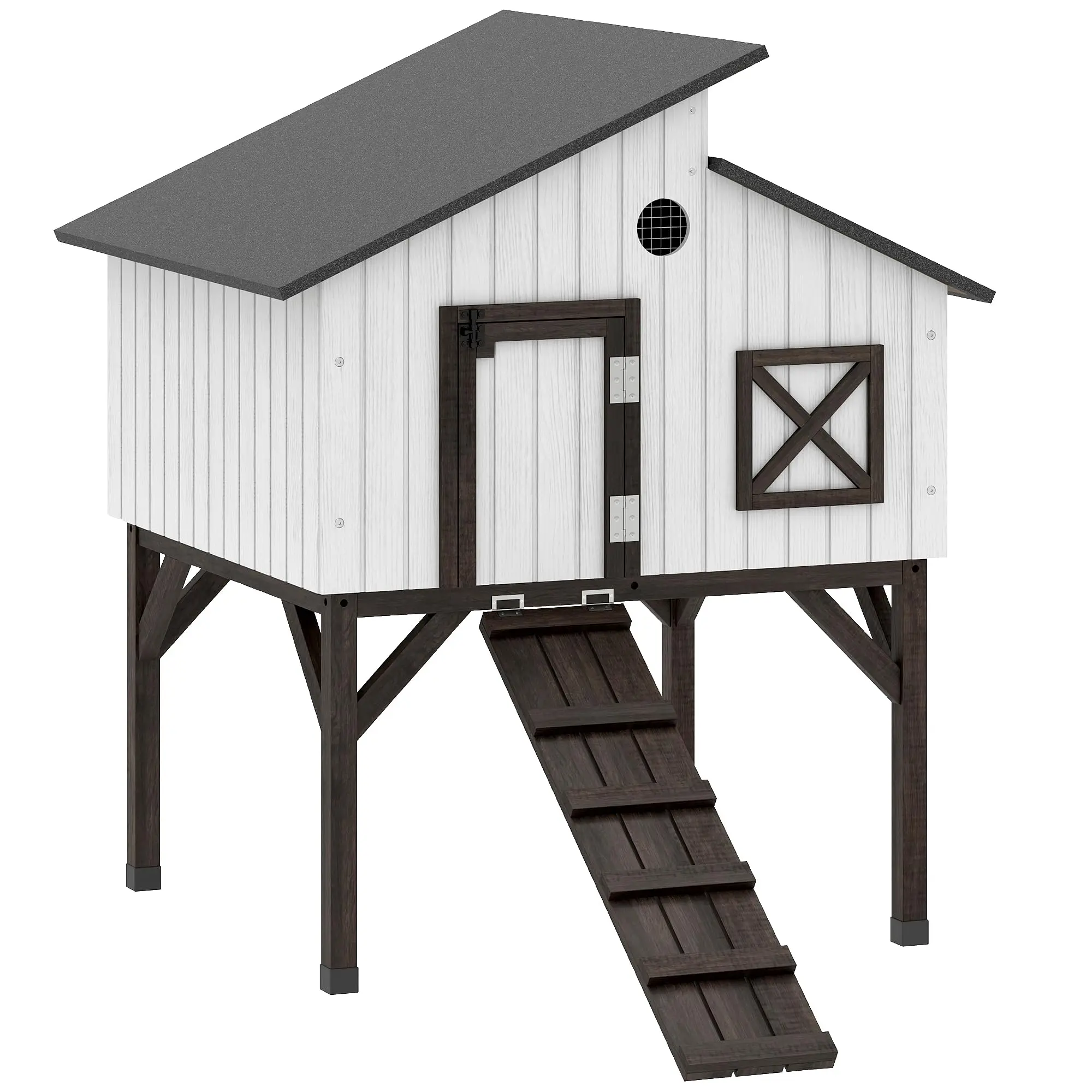 Chicken Coop, Elevated Hen House with Nesting Box, Rabbit Hutch with Ramp, Openable Roof, Perching Bar, Outdoor Wooden Duck House Poultry Cage for 2 Chicken, Rabbits, Small Animals