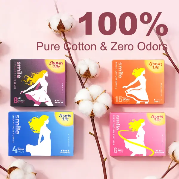 Zhuyinlife Organic Cotton Menstrual Pads 80ct | 8HR Odor Control, Leakproof, Super Absorbent Unscented, All Flow Day & Night