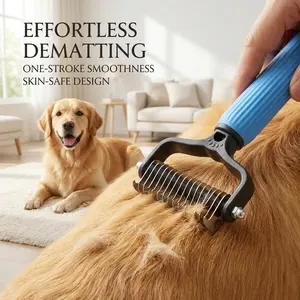 Double Sided Pet Grooming Brush, Hurtless Dematting Undercoat Rake Comb for Large Small Dogs Cats, Anti Shedding Pet Hair Brush, Removes Loose Fur Mats Flying Hair Easily Organiser