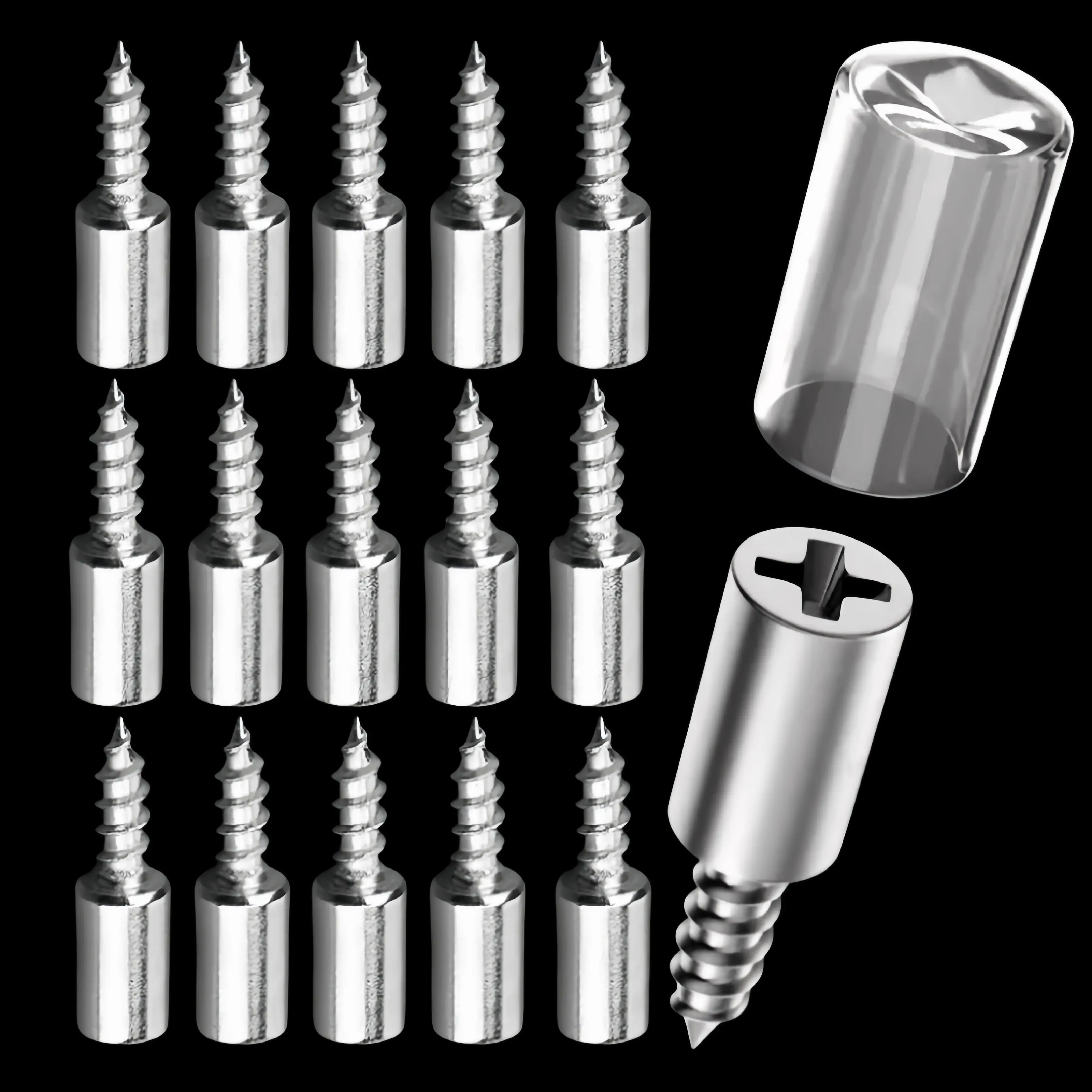Bolt Kit,Self-tapping screw with clear plastic sleeve,Suitable for wooden cabinets, bookshelves, and storage racks - Zinc alloy shelf support nails anchor Mounting Kit drilling self Mount Pegboard Kit Button Head Bolts Stainless Side Steps Kit