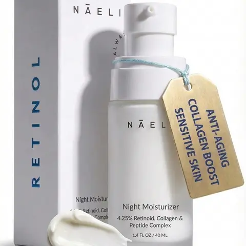 NAELI Retinol Cream - 4.25% Retinoid Night Moisturizer for Face & Neck with Collagen, Peptides & Hyaluronic Acid - Anti Aging Wrinkle Cream
