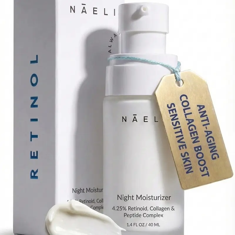 NAELI Retinol Cream - 4.25% Retinoid Night Moisturizer for Face & Neck with Collagen, Peptides & Hyaluronic Acid - Anti Aging Wrinkle Cream