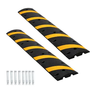 Garvee 2-Pack 6 ft Speed Bumps for Road, 25000 lbs Rubber Speed Humps with 2 Channel Cable Protector, Heavy Duty Traffic Calming Hump for Driveways, Asphalt, Gravel Roads
