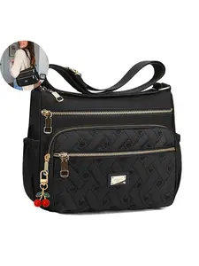Heart Embroidery Zipper Crossbody Bag, Cherry Zipper Head, Large Capacity, Perfect for Outing, Work, Party, Women's Bags, Crossbody Handbag