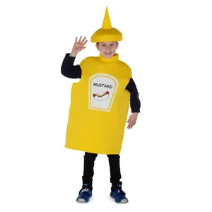 Mustard Bottle Costume Dress with Pointed Hat for Kids - Includes Tunic and Squeeze Hat - Girls & Boys Costume For Halloween, Role Play, Pretend Play Fun, Theme Party & Cosplay Costume Party