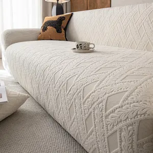 Geometric Pattern Jacquard Sofa Cover, 1 Count Solid Color Washable Sofa Slipcover, Dustproof Sofa Protector for Home Living Room Office