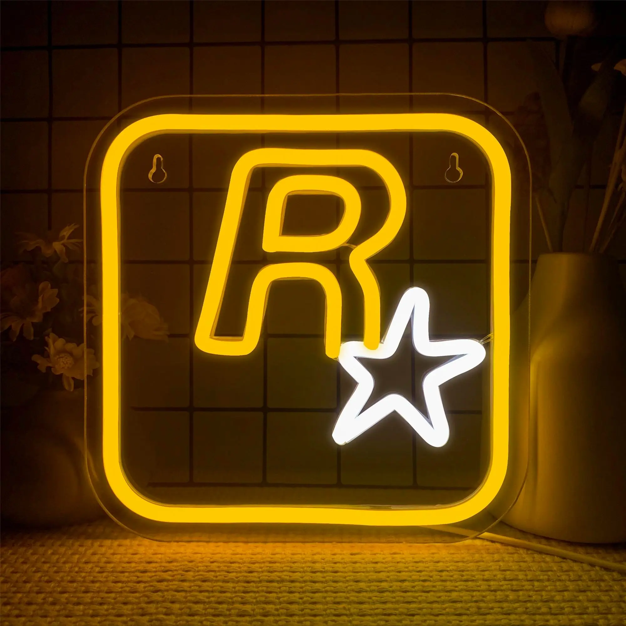 R-Star Neon Light USB Powered, Dimmable Wall Mounted LED Sign, Logo Neon Light, LED Neon Lights, Party Art Decor, Home Decoration Lamp, Decorative Light Decor, Game Room & Bar Lighting