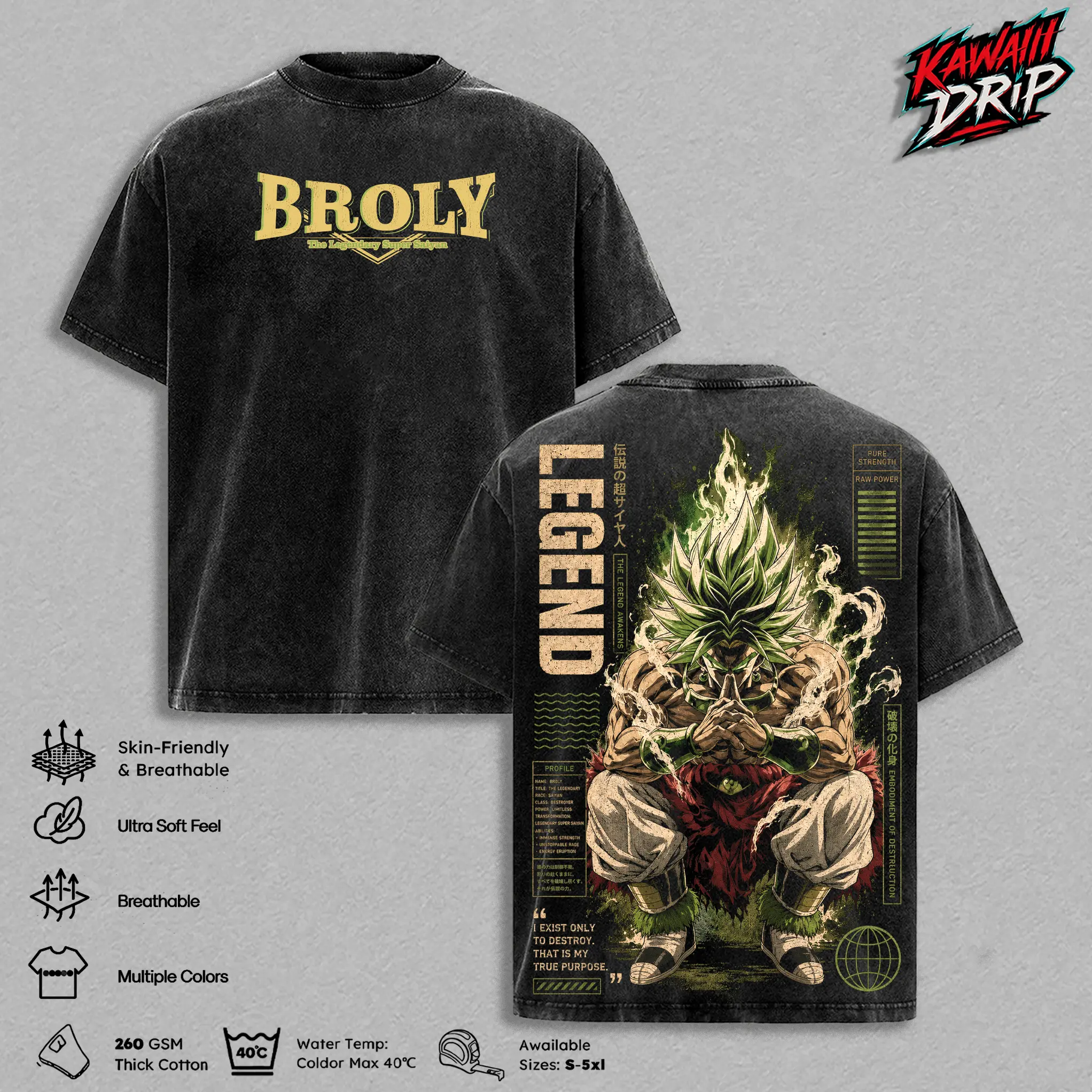 Broly Legendary Super ''Saiyan'' DBZ Vintage Washed T-Shirt, LSSJ Broly Graphic Tee, DBZ Anime Shirt, ''Saiyans'' Warrior Manga Streetwear, Oversized Heavy Cotton Unisex DBZ Fan Gift