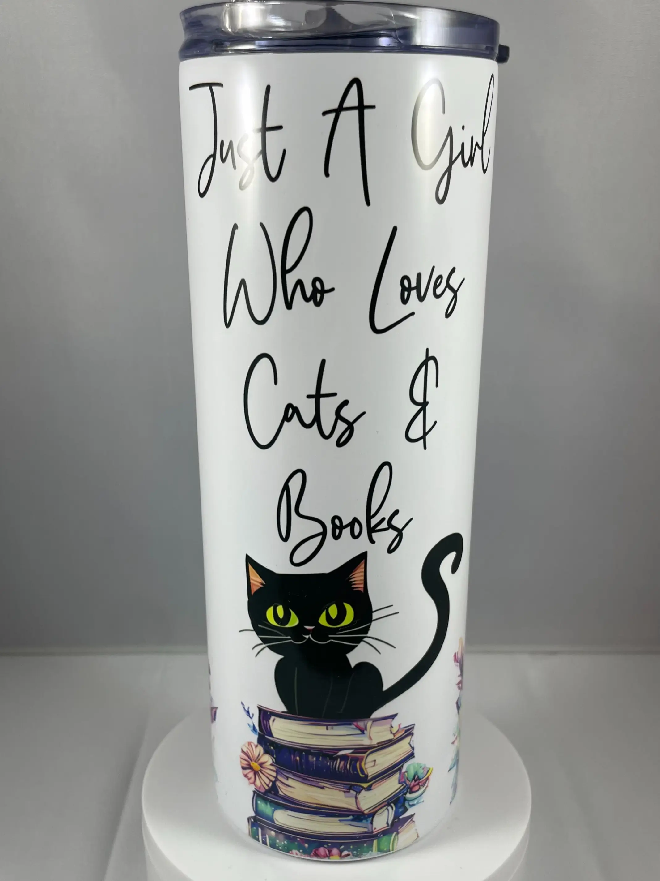Just a Girl Who Loves Cats and Books, 20 oz. skinny tumbler