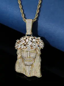 Iced Out Jesus Piece Pendant Necklace - 14K White Gold Plated Full CZ Bling Jesus Head Pendant, Hip Hop Religious Jewelry for Men Rapper, Diamond-Cut Crown of Thorns Design, Fashion Necklace, Fashion Pendants, Necklace Gift