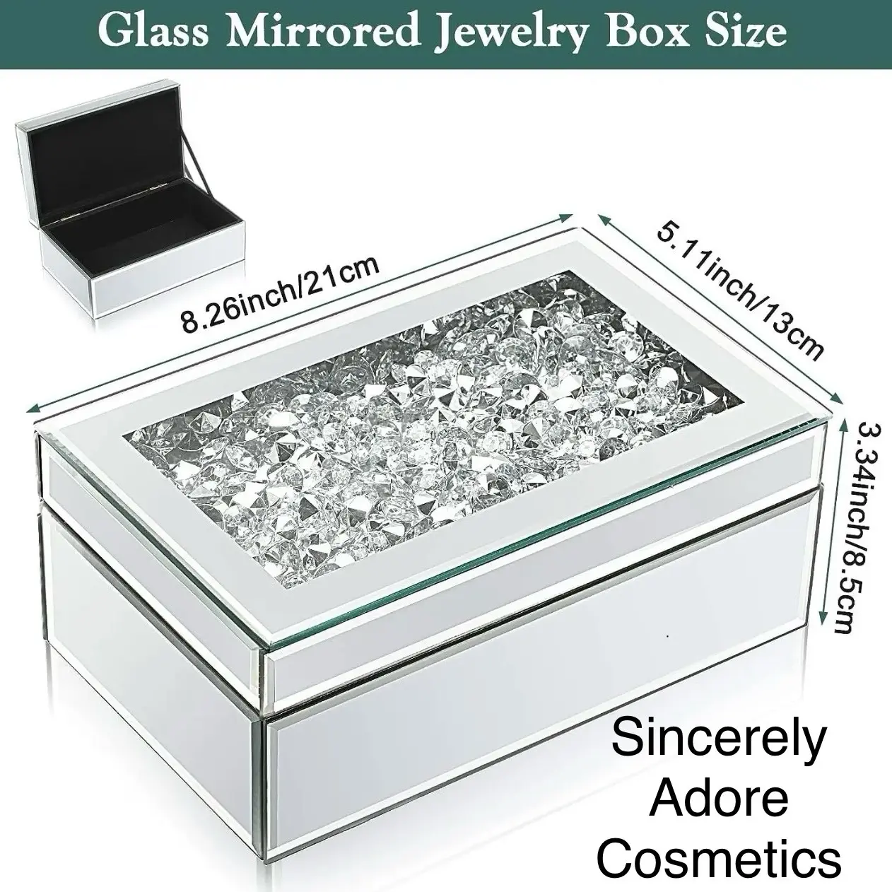 Sincerely Adore  Crushed Diamond Glass Mirrored Jewelry Box