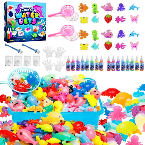 Magic Gel Water Pets Elf Toy Kit, Aqua Water Gel Kit for Kids, Creative Squishy Maker Toy with 8 Magic and 10 Shape Molds Pets, Birthday Gifts Crafts DIY for Kids