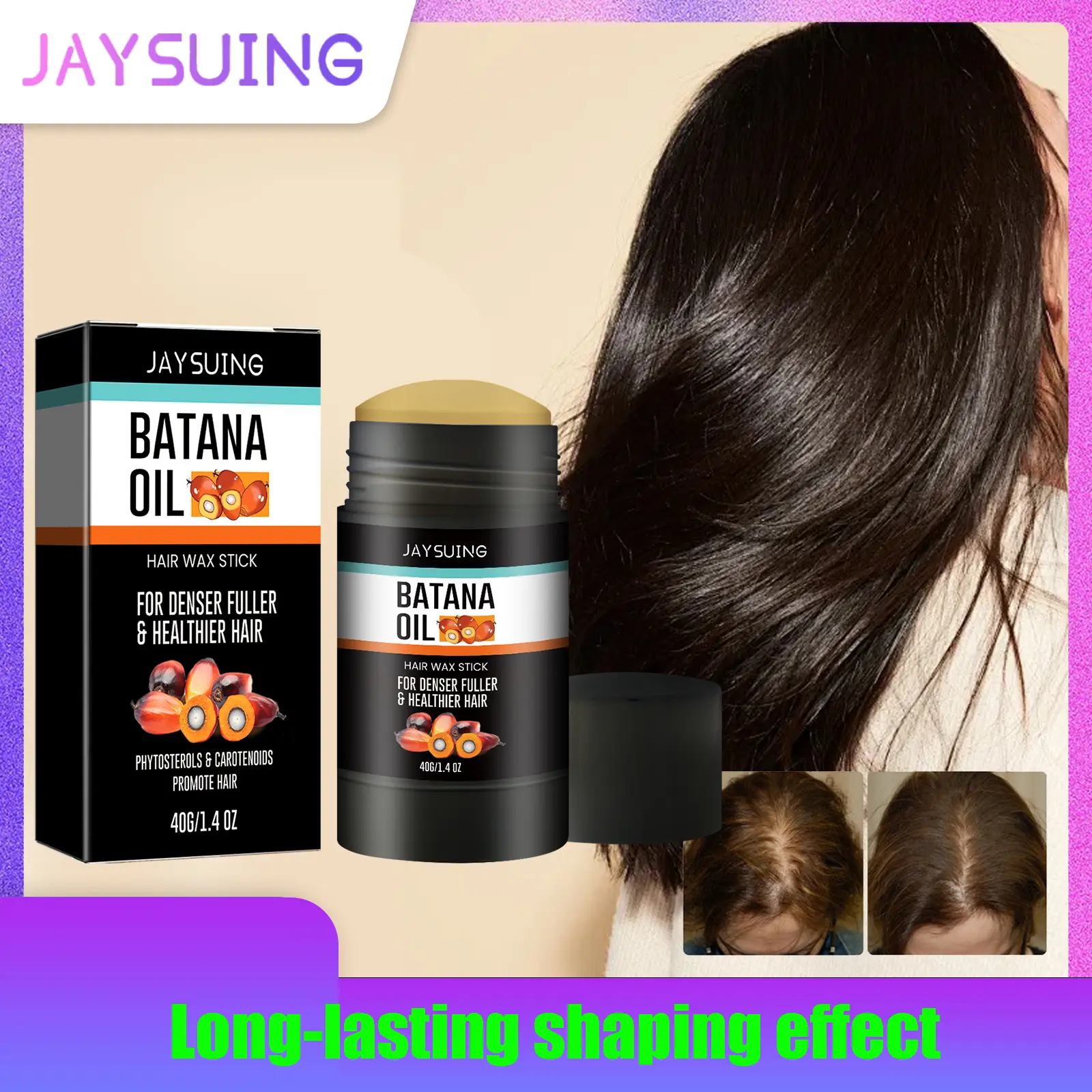 JAYSUING Batana Oil Hair Wax Stick for Hair Edge Control & Frizz Control - Hair Wax Stick for Flyaways with Batana Oil for Hair Growth & Jamaican Black Castor Oil Organic for Strength & Shine Gel Haircare Smooth