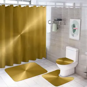 4Pcs 72 x 72 Inch Gold Metallic Shower Curtain Sets - Complete Bathroom Decor Set with Non-Slip Bath Mat, Toilet Lid Rug and Contour Mat