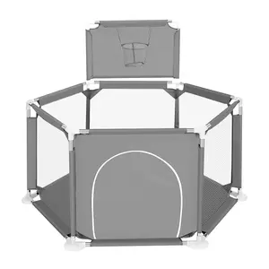 Hexagon Baby Playpen with Basketball Hoop, Breathable Mesh Indoor/Outdoor Playard - Sturdy 6-Sided Safety Fence for Toddlers, Versatile Fun Zone for Play & Nap Time