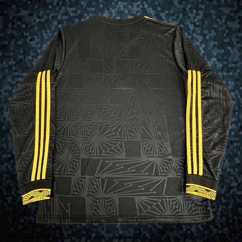 2025 Mexico National Team Home Black and Gold Long Sleeve Soccer Jersey Fans Version