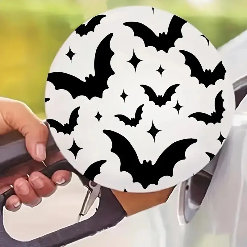 1PC  Bat Shaped Fuel Tank Cap Sticker - Black and White Gothic Style Vinyl Decoration with Bat and Star Patterns - Suitable for Cars, Motorcycles, Refrigerators, Laptops Automotive Decals Automobile Decals Car Stickers