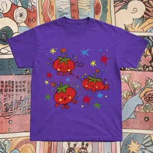 Purple Cotton Tomato And Starfish Graphic Baby Tee – Y2K Aesthetic Graphic Top