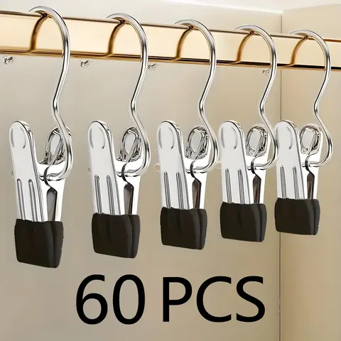 Durable Heavy Duty Clothes Pins (20/30/60 Bulk Packs) - Metal Organiser Clamp Mounting Clips with Rubber Antislip Grip, Multi-Use for Home Laundry, Garage, Balcony Flared Hanger & Peg Organization