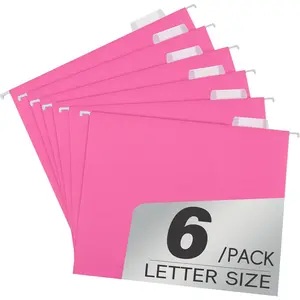 6 Pack Pink Hanging File Folders with Pocket,Letter Size Decorative Colored Cute Pretty Hanging Folder for Office Home School with 1/5-Cut Adjustable Tabs
