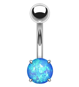 Simple Aqua Opalite Stainless Steel Belly Button Ring