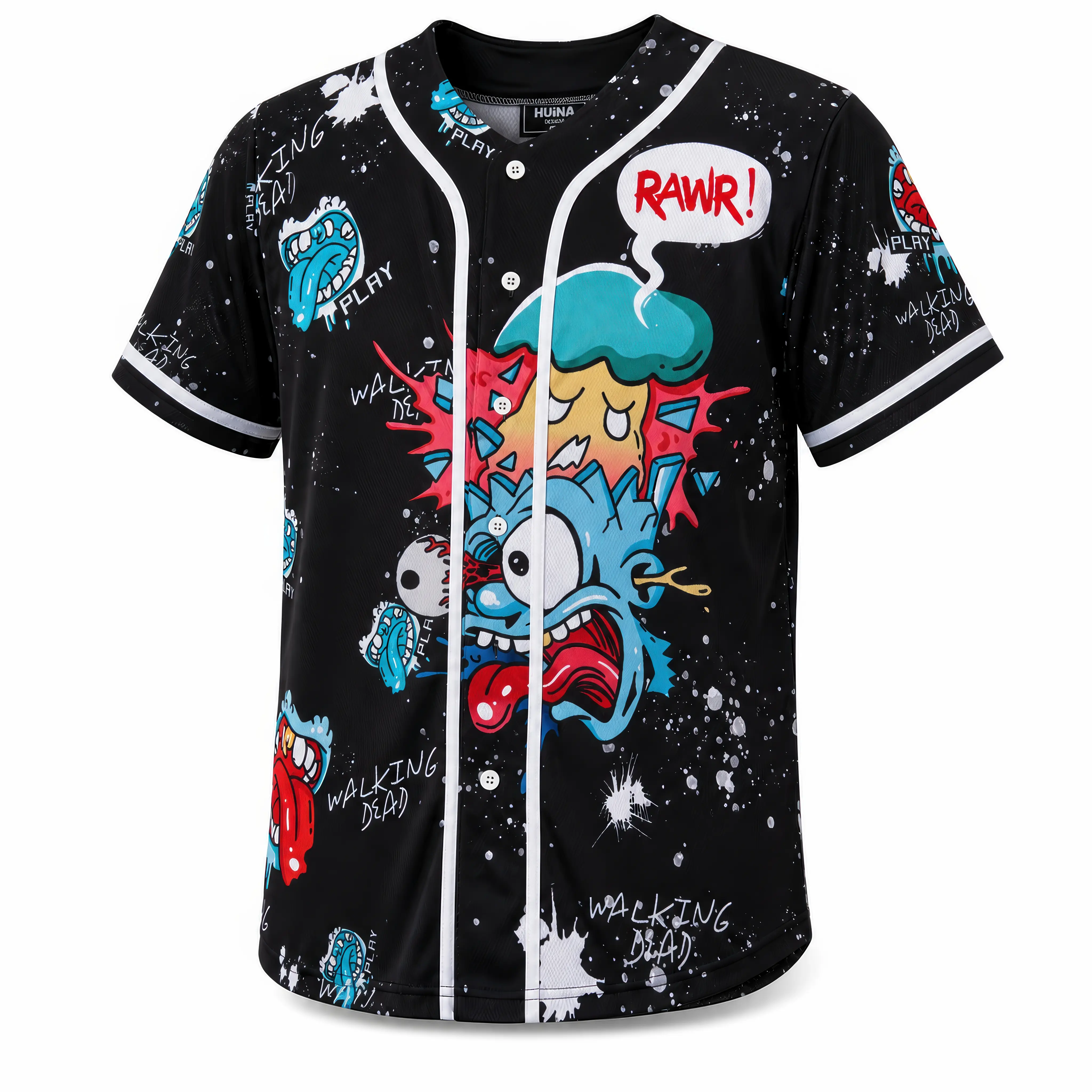 Men's Back-Print Baseball Jersey Top - Breathable Athletic Clothing, Sporty Chic Digital Printed Mens Jersey Style, for Gym Workouts, Concerts, Loose-Fitting, Outdoor Events, Full-Body Sublimation Printing, High-Density Stitched Applique, Concert Wear, Sh