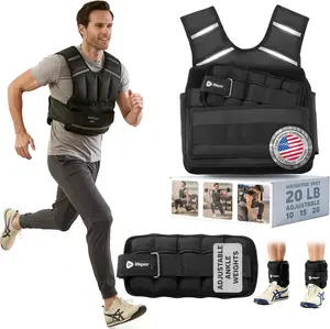 Lifepro 2-in-1 Adjustable Weighted Vest + Ankle Weights (15 & 20lbs) - Running weighted vest for Women & Men with Reflective Stripe, Phone Pocket - Workout Equipment for Strength Training & Fitness