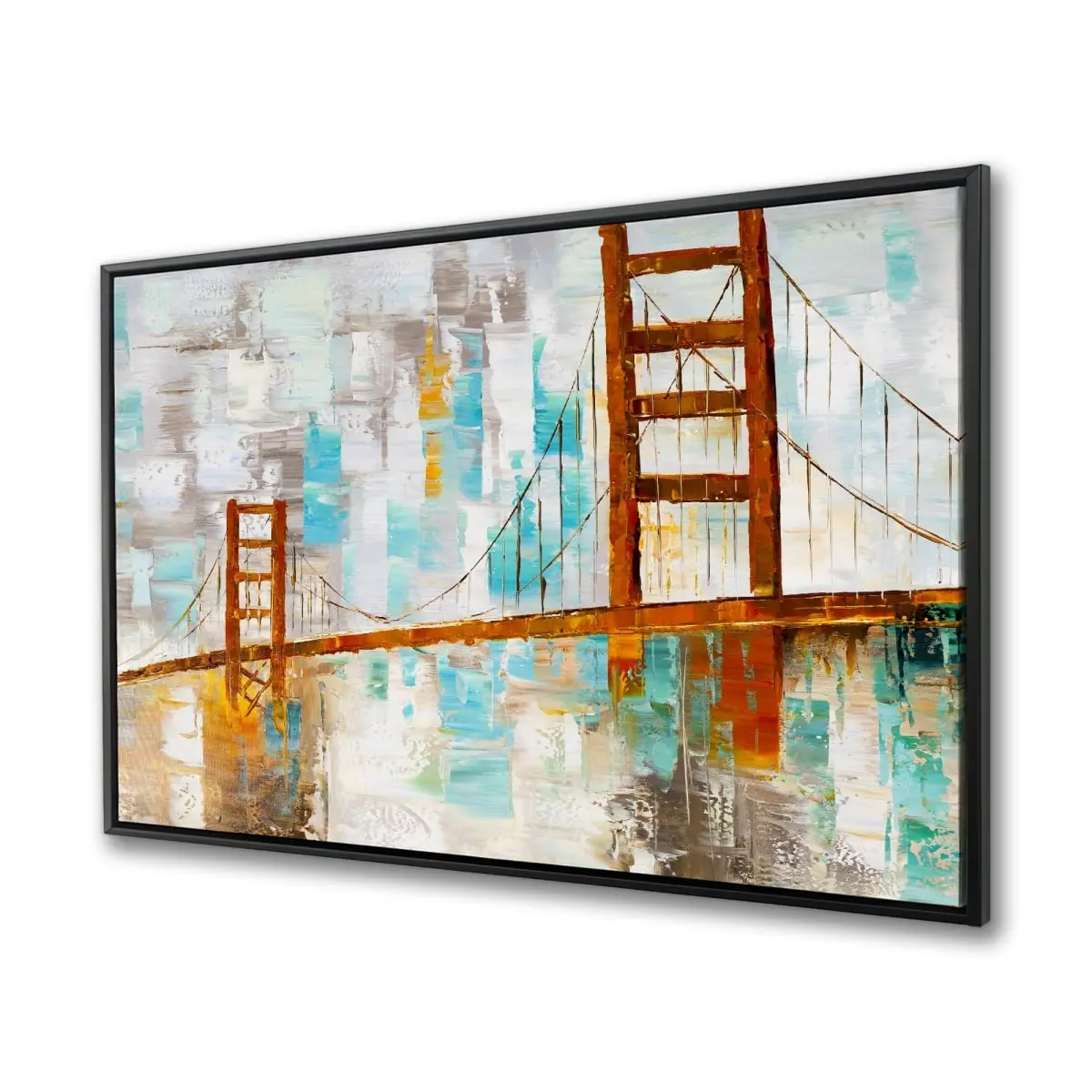 360 stand Golden Gate Wall Print Paint - 36x48 in. Industrial Vibe Living Room Artwork with Turquoise Spots, Bold Colors, Orange Frame, Home Decoration Supplies, Artistic, Modern Home Decoration, Decor Inspo