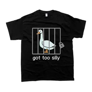 Got Too Silly Goose In Jail Graphic T-Shirt, Funny Cute Animal Meme Print Short Sleeve Tee, Unisex Casual Crew Neck Tops, Humorous Design for Daily Wear & Gifting Mother's Day and Father's Day Gifts