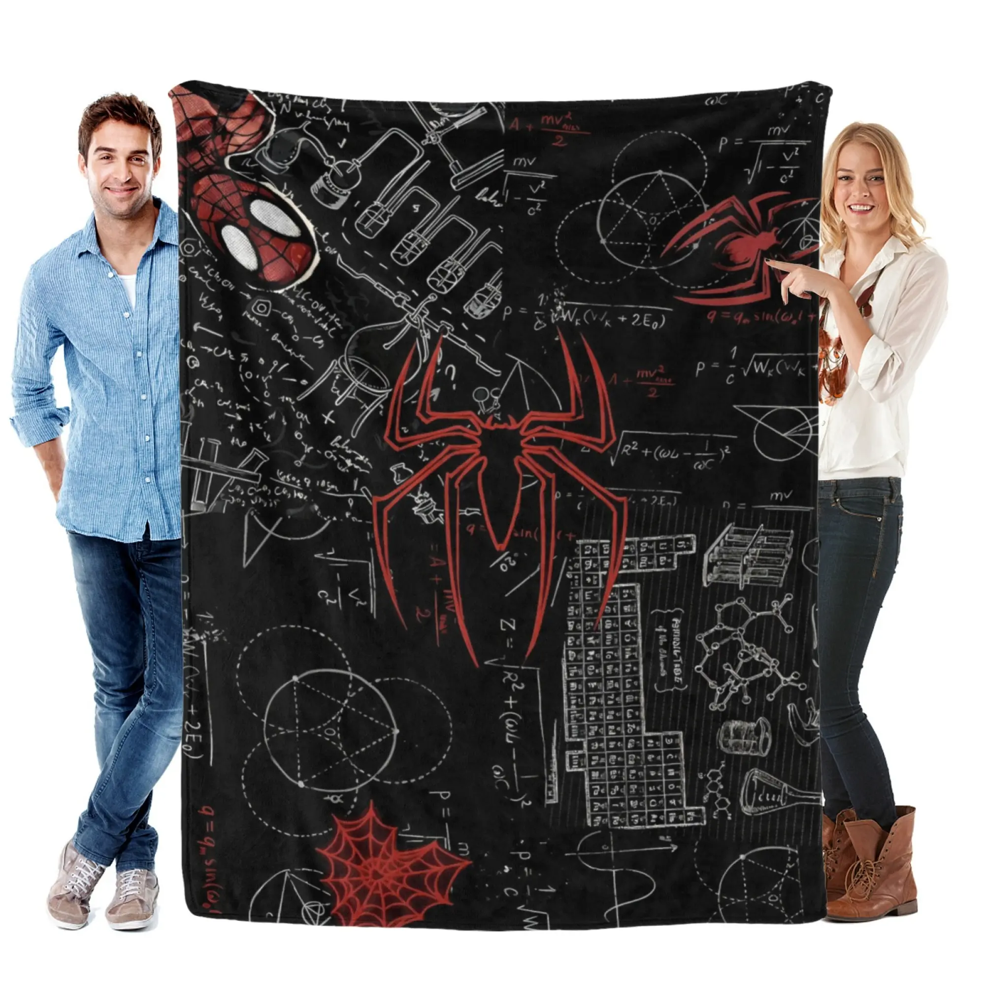 [SummerVibes] MARVEL CLASSIC Spider-Man Science Math Formula Flannel Blanket - Soft Cozy 2D Print Superhero Throw for Home Bedroom Decor, Couch & Fans Gift