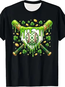 Saint Patrick's Day Baseball Ice Cream Pattern Tee, Unisex Casual Breathable Fit Short Sleeve T-Shirt, Comfortable Spring Summer Wear