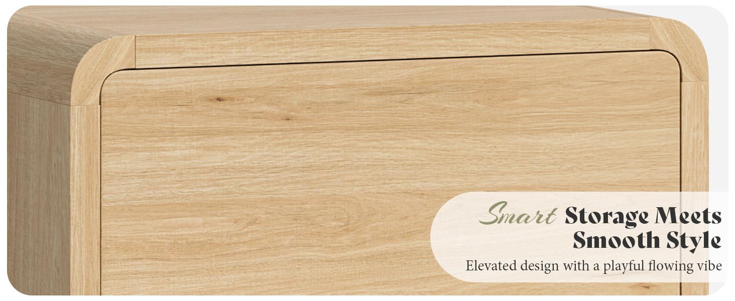 AMERLIFE 2 Different Style Modern Night Stand with Storage Drawer & Open Shelves, Small Nightstand & Bedside Table with Open Shelf, Curved Profile Design & Pine Handles, Wood End Table for Bedroom, Living Room,