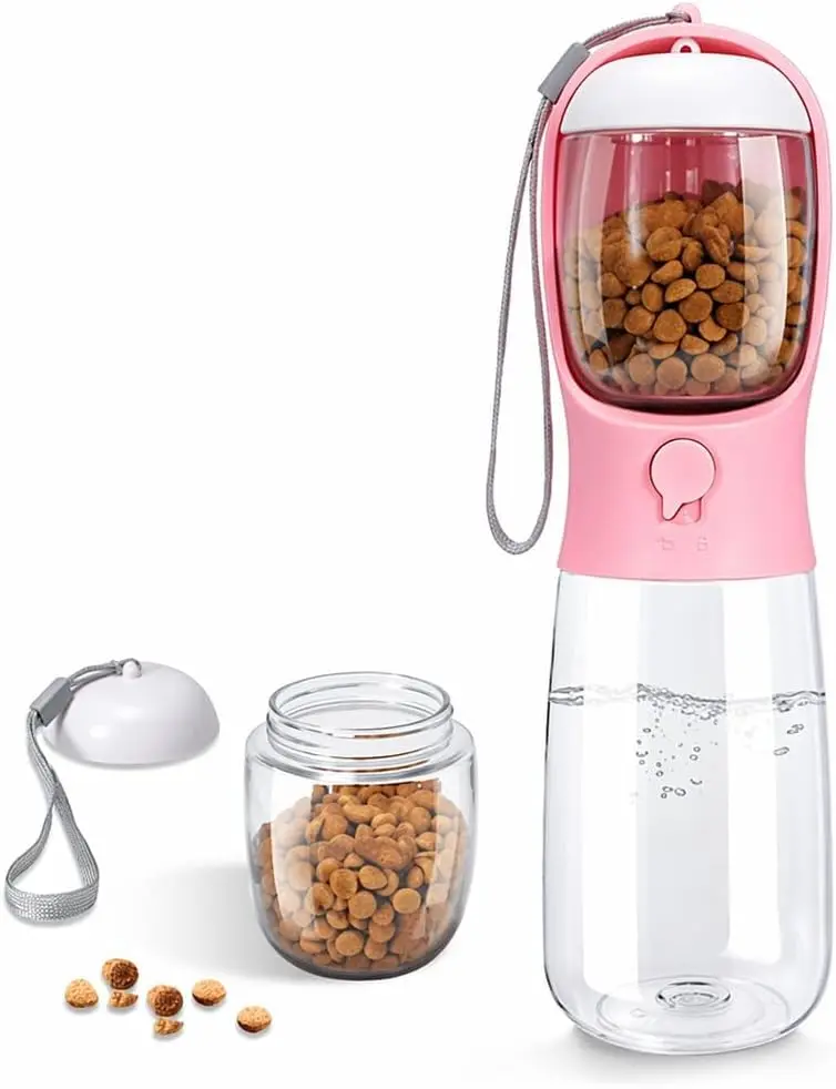 Pet Water Bottle with Food Container, Travel Puppy Water Bowl, Portable Pet Dispenser, Dog Gift Stuff Accessories Items, Puppy Essentials Necessities for Dog&Cat Walking and Hiking