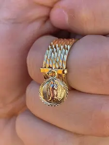 14K Gold Plated Virgen de Guadalupe Semanario Ring Weekly Ring for Womens Catholics Religious Fine Jewelry Birthday Anniversary Gifts for Her Everyday Wear