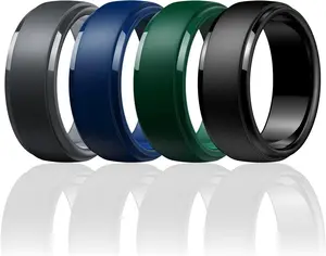 Men's Silicone Wedding Rings: Classic Black Style Rubber ring - Hypoallergenic for Gym/Outdoor/Gift(1/4/7 Variety Pack with Half Size)