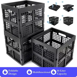 3-Pack Foldable Plastic Storage Box – 16 Liter Capacity Collapsible Storage Baskets – Multi-Purpose Organizer for Home, Closet, Shelves & Pantry – Black/Gray/White