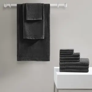 360 Stand 510 Design 5DS73-0289 12-Piece Lightweight Quick Dry Set, 100% Cotton Yarn Fabric, 28x52x0.13 in Black, Machine Washable (Includes Cotton Bath Towels & Hand Towels)