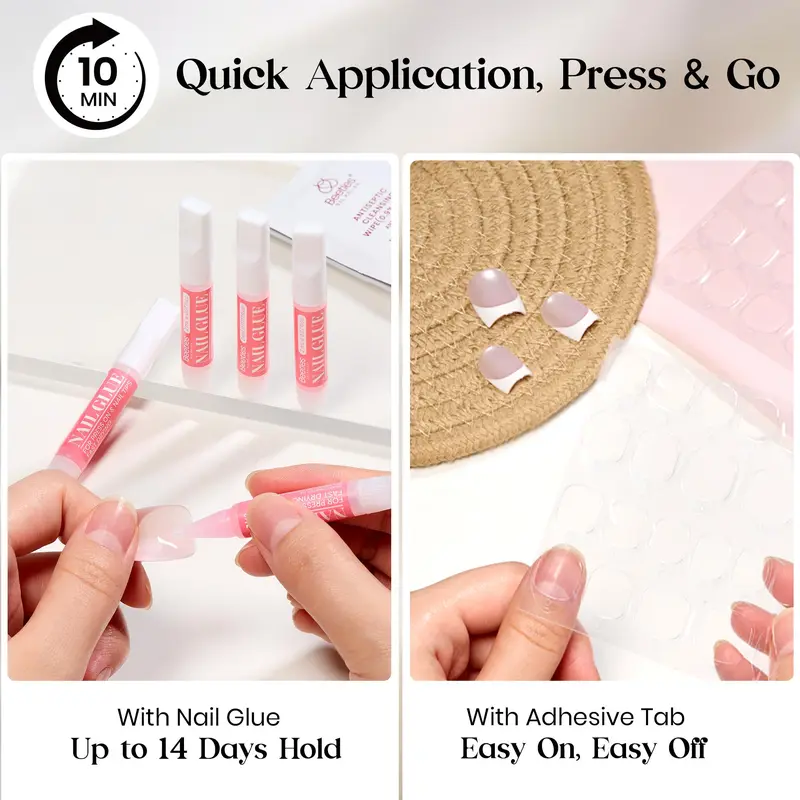 Beetles French Tip Press On Nails Cat Eye Kit, Glossy Brown Pink ...