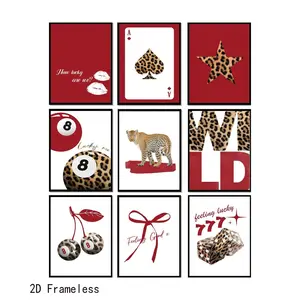 Set of 9 pieces, stylish red leopard-print wall art, Leopard print decoration, “Lucky No. 8” poster, preppy cheetah-print wall decor, perfect for teenage girls' bedrooms, apartments, and dorm rooms. Frameless
