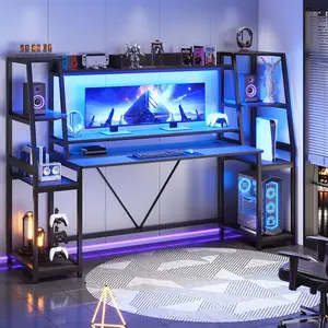 Sikaic 78.8 Inches Large PC Gamer Ergonomic Gaming Desk With LED Lights Hutch Furniture Shelves Table Modern FathersDayGift Dual Monitor Riser Dual Monitor Stand